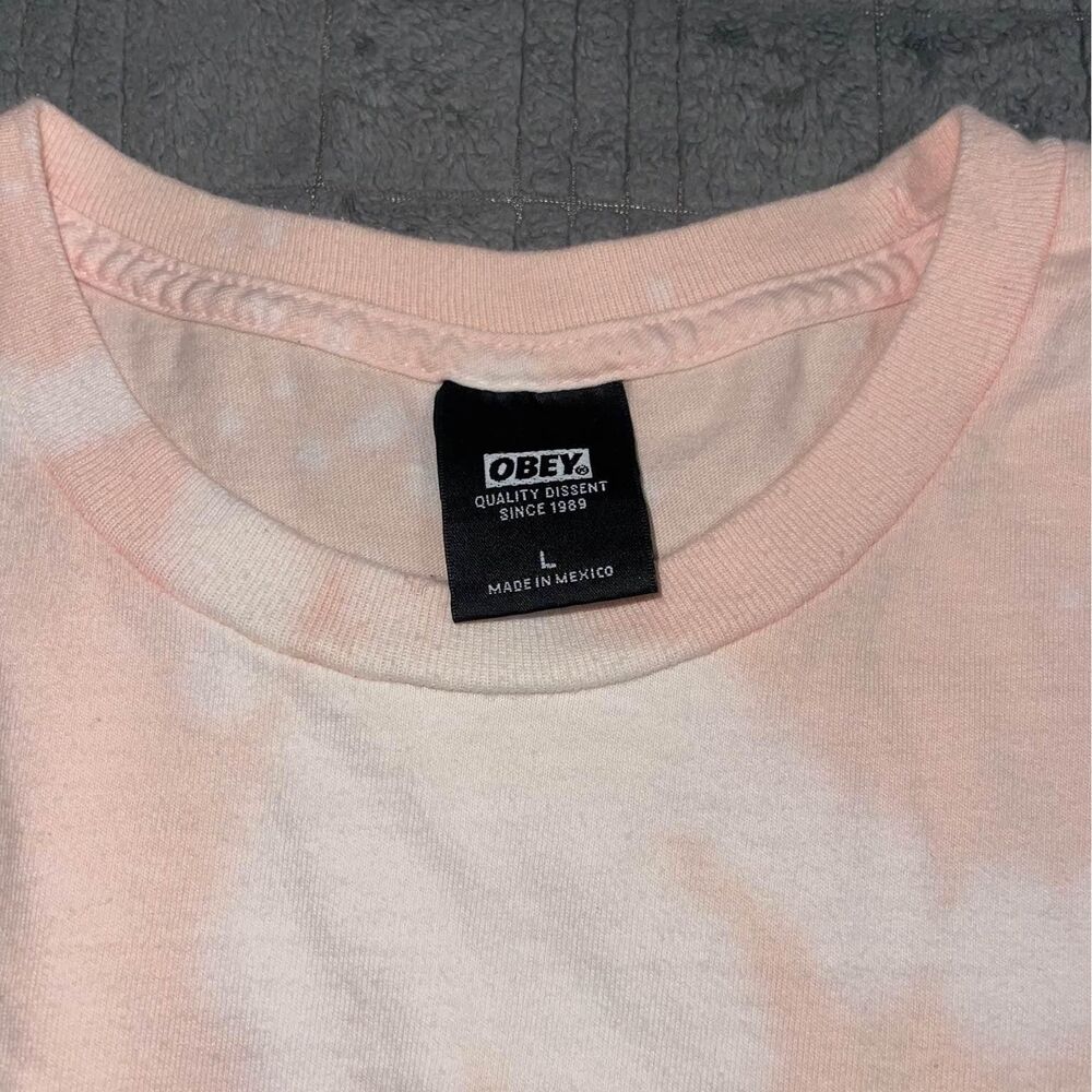 L - OBEY Peach White Tie Die S/S T Shirt - Picture 2 of 2